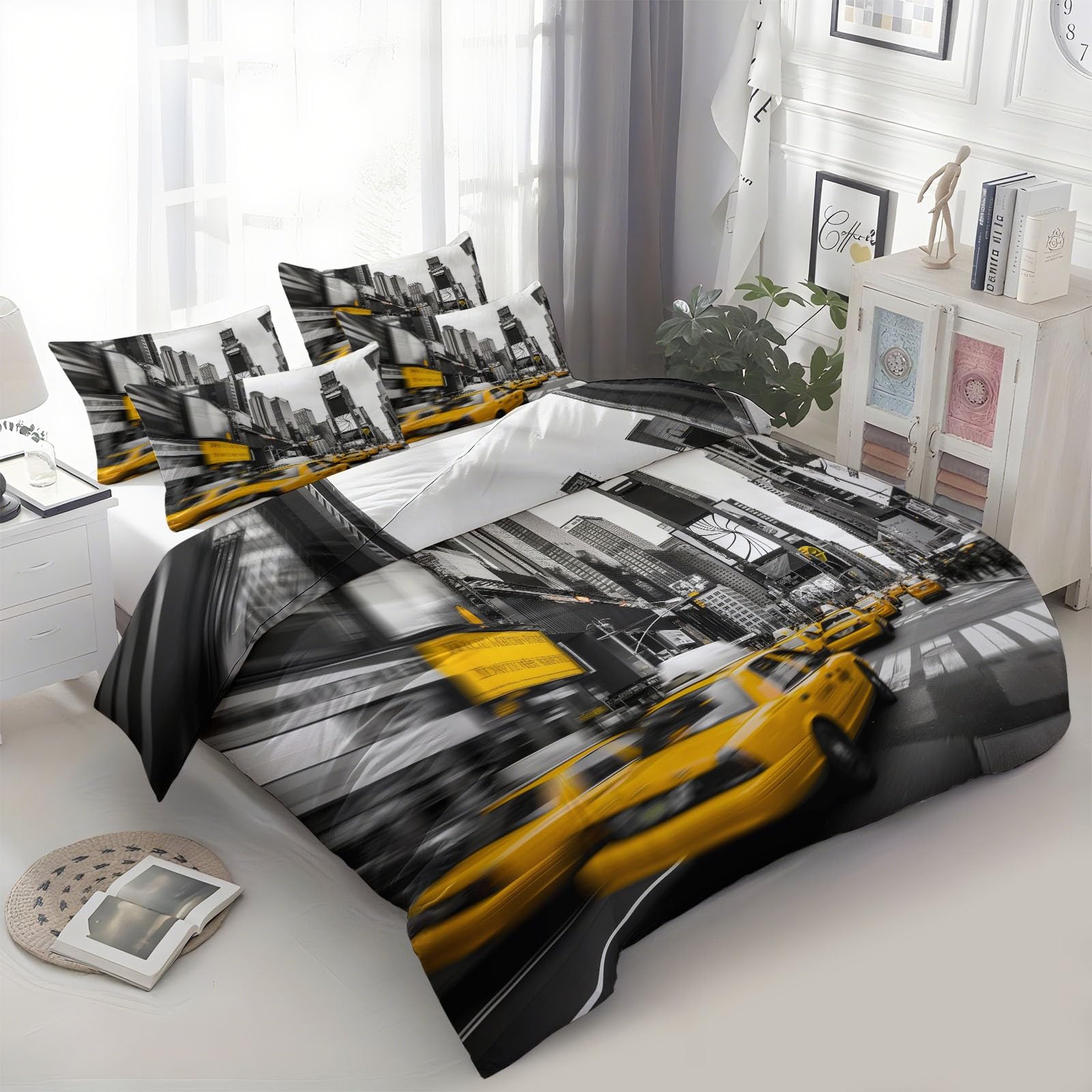 Housse de couette 160x200 réversible et infroissable en microfibre douce thème New York