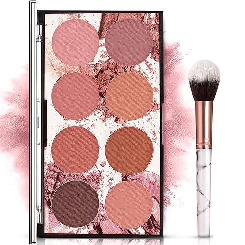 NewBang Paleta de rubor de 8 colores, rubor mineral mate en polvo brillante para la cara, paleta de rubor de contorno y resaltado, maquillaje