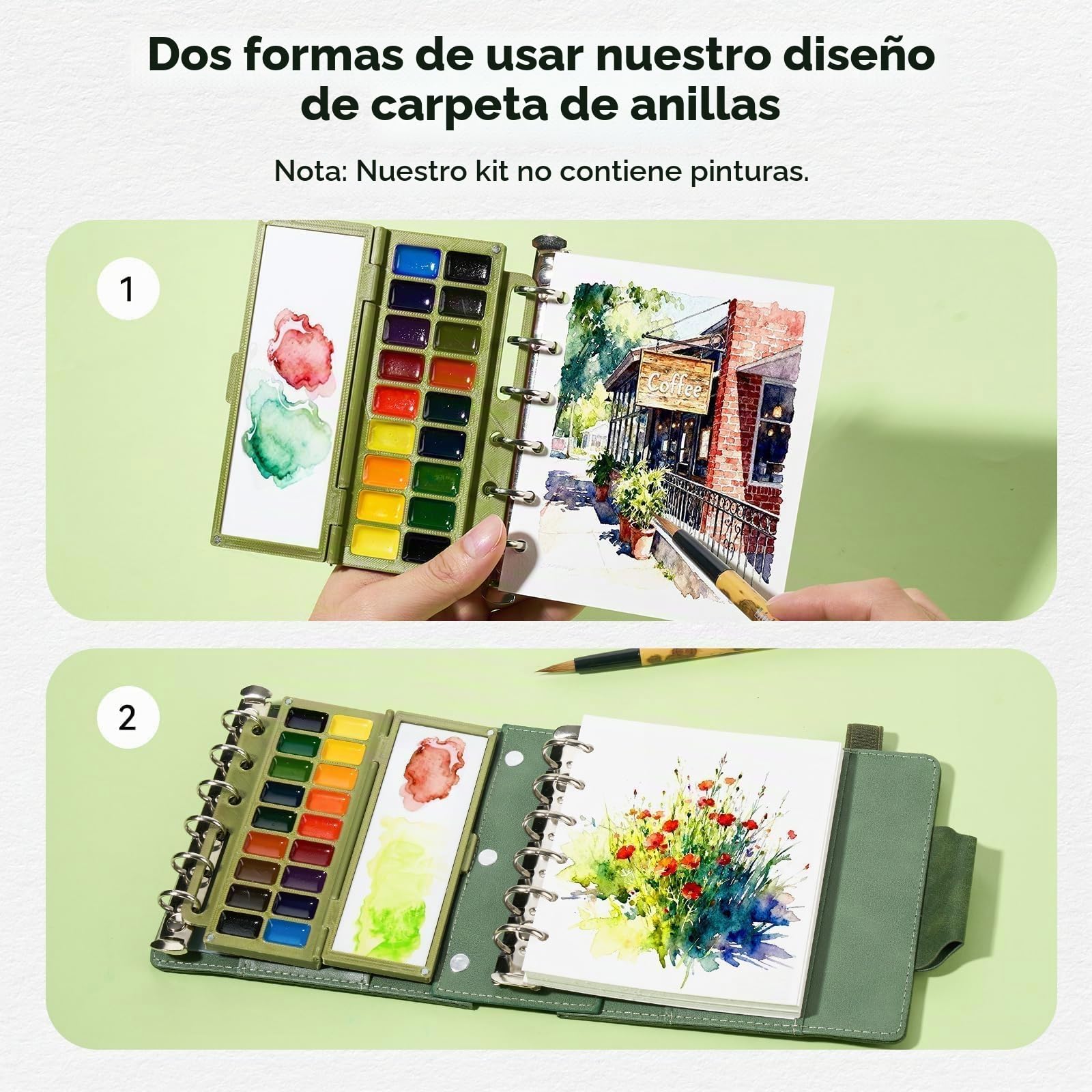 LIGHTWISH Set de Acuarela Profesional de Viaje | Bloc 11x13 cm con 20 Hojas de Papel 100% Algodón Prensado en Caliente | Incluye Paleta de Cerámica y Pincel de Agua | Ideal para Urban Sketching y Pint