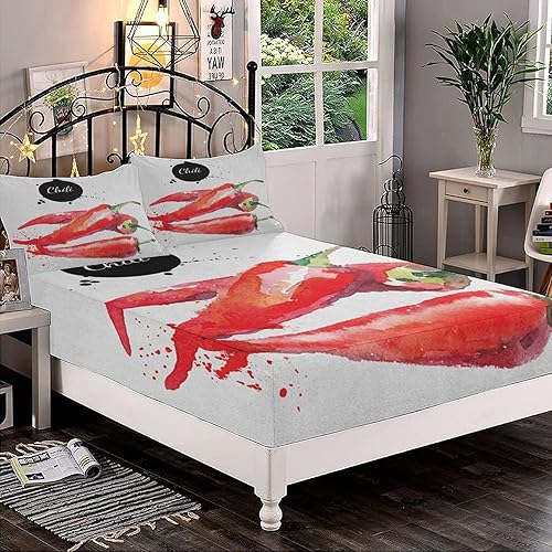 Juego de sábanas bajeras decorativas de tamaño individual, sábana bajera con bolsillos profundos para alimentos y 2 fundas de almohada (sin sábana