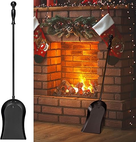 Miniatura 5 de AMAGABELI GARDEN & HOME Pala de chimenea de 32 pulgadas para cenizas, pala de ceniza, herramientas de chimenea de hierro forjado, mango largo,