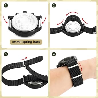 EACHE 2-Pack Nylon Watch Straps for Men, One-Piece Washable Military Watch Strap 18mm 20mm 22mm with Silver Polished Buckle