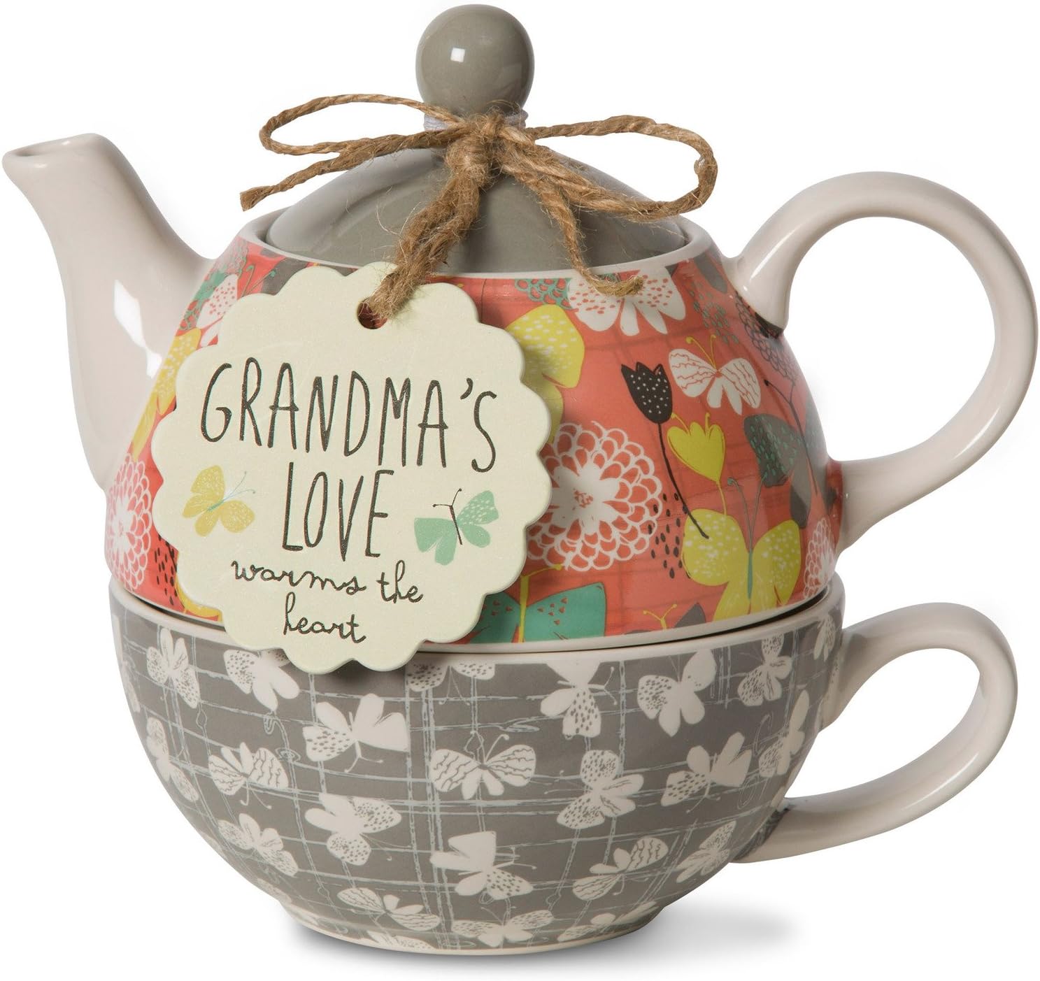 Pavilion Gift Company Bloom Grandma's Love Ceramic Tea for One, 15 oz, Multicolor