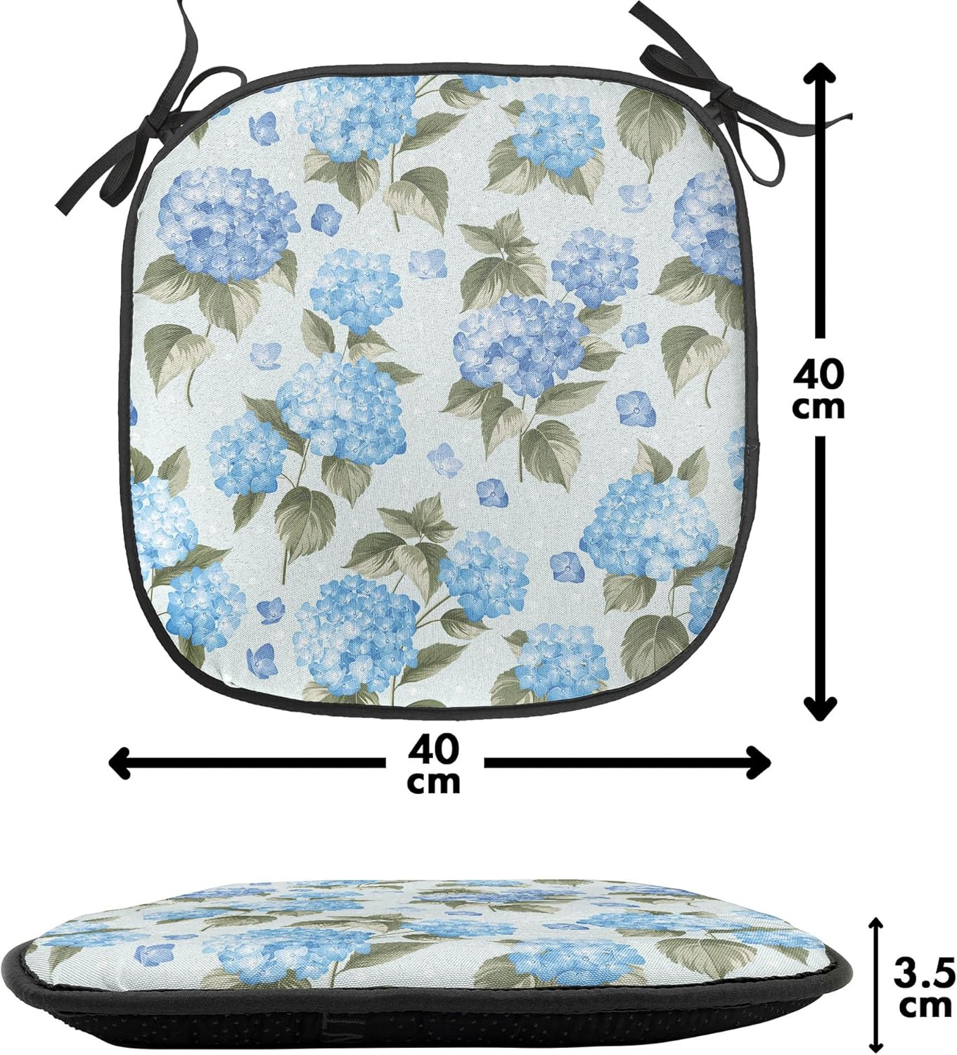 Ambesonne Flower Chair Seating Cushion Set of 2, Hydrangea Flowers Over Soft Background Wedding Bridal Design, Anti-Slip Seat Padding for Kitchen & Patio, 16"x16", Pale Blue Reseda Green