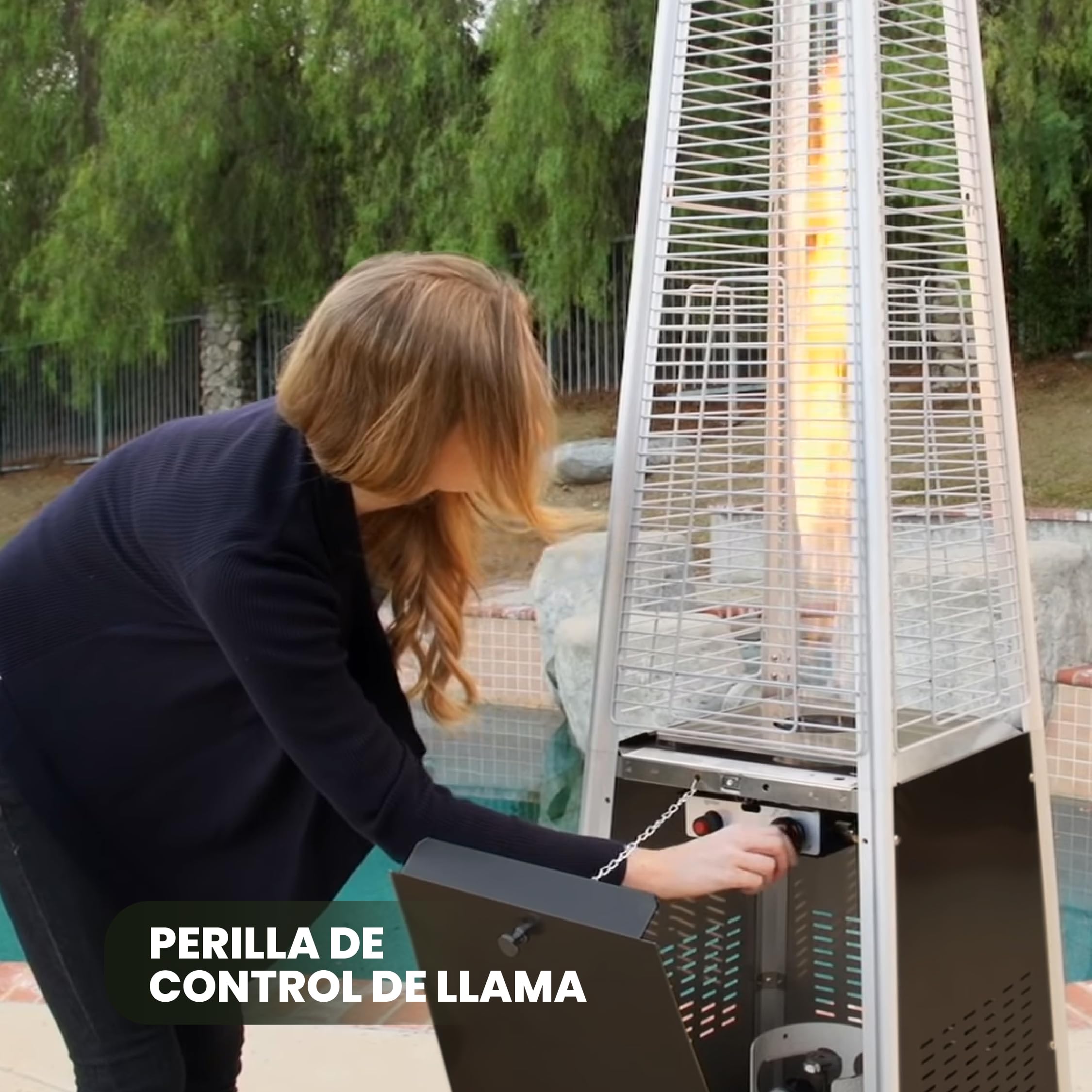 BU-KO Calentador Patio a Gas para Exterior | Jardín, Terraza, Barbacoa | Estufa Piramidal al Propano - 13kw | Ruedas, Regulador y Manguera | Chimenea Acero Inoxidable para LPG & Cubierta Impermeable
