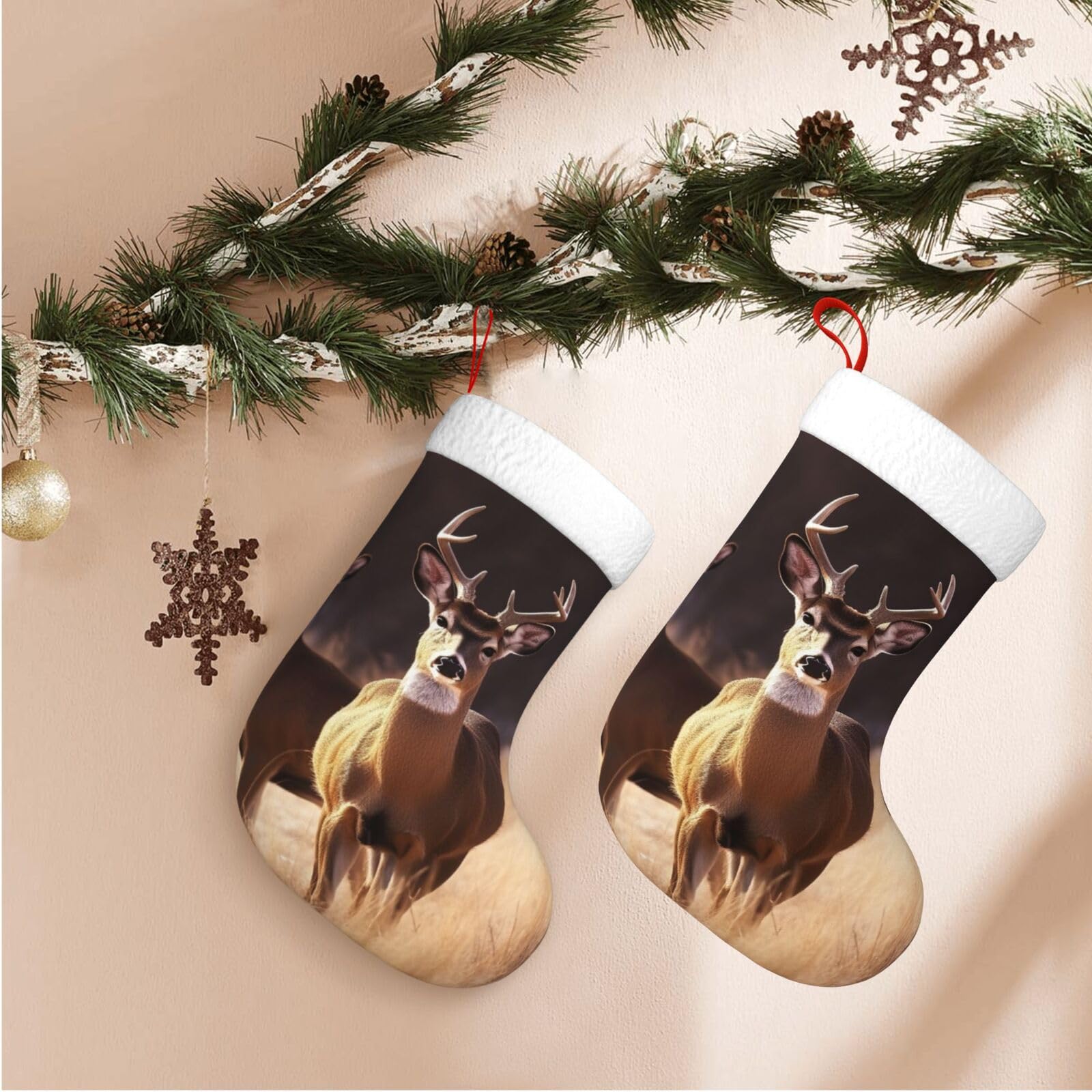 Free Deer Christmas Stockings Velvet Xmas Fireplace Hanging Stocking with Plush Cuff Rustic Christmas Santa Stockings for Home Christmas Decorations Party Favor Supplies