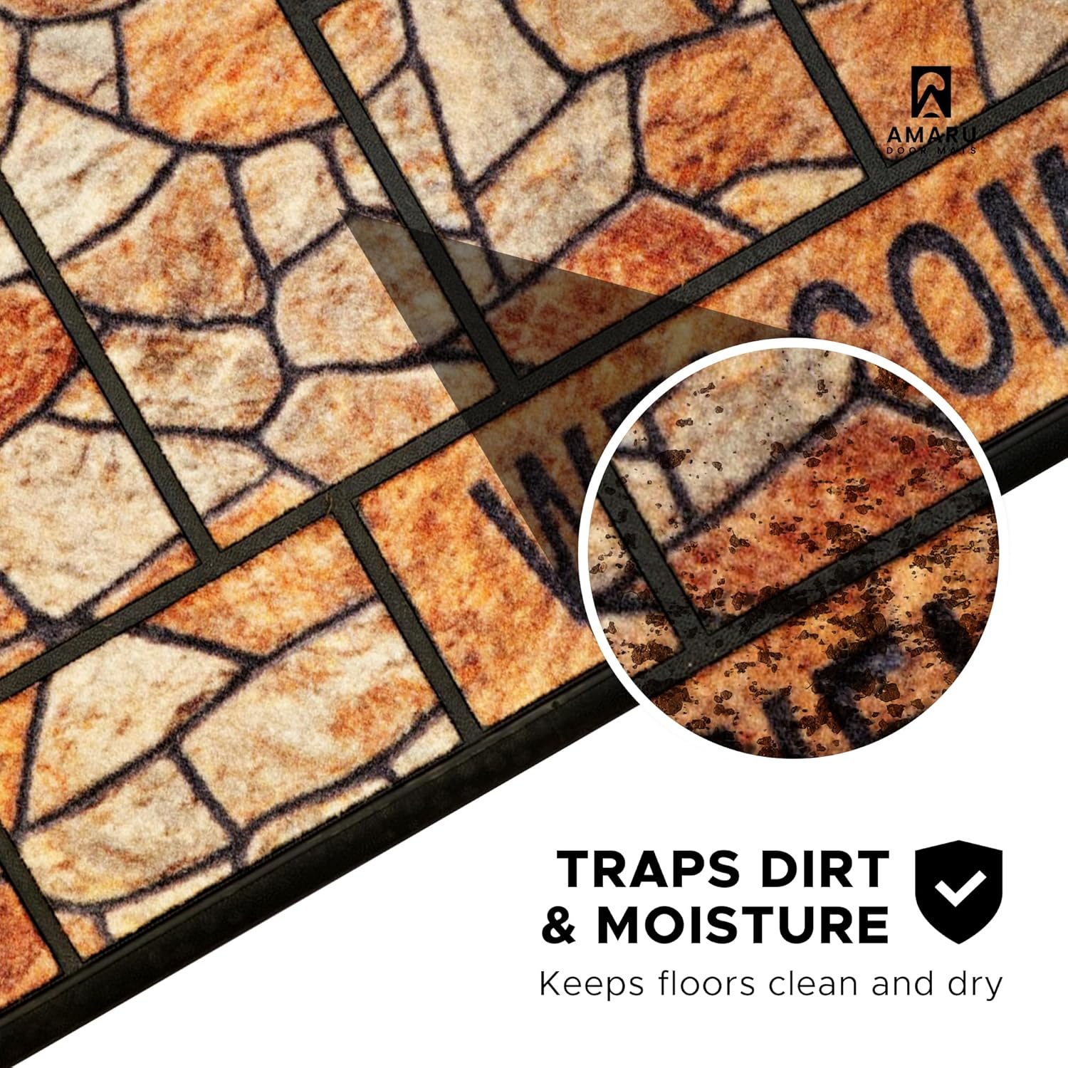 Extra Durable, Superior Absorption, Front Door Mat for Outdoor & Indoor - Welcome Mat for Entryway, Entrance, Patio, Porch - Waterproof, Non-Slip Backing, Coarse Fibers (Stones,18x30)