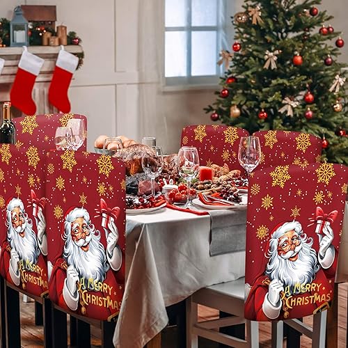 Vista 63 de 6 fundas para respaldo de silla de Navidad, fundas para sillas de Navidad, para comedor, cocina, hotel, boda, ceremonia, decoración de fiesta