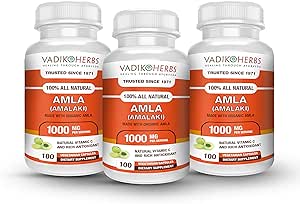 Certified Organic Vadik Herbs Amalaki (Emblica officinalis) Powder 3 Bottles Capsules | Traditionally Used to Help in Digestion, Helps Promote Hair Growth, Supports Healthy Eye Care and Vision