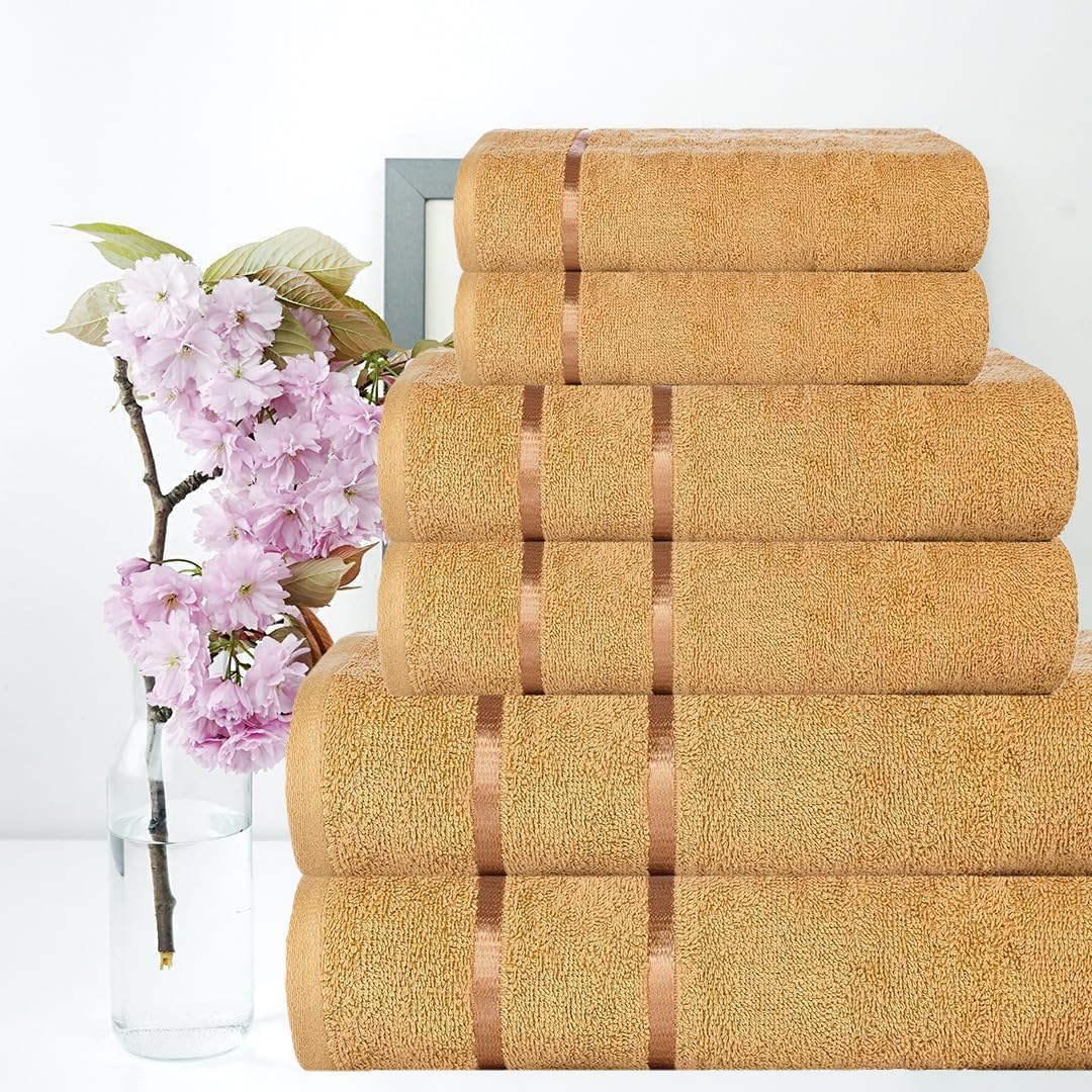 Casa Copenhagen Juego Regalo de 6 Toallas de baño,600 gsm,Beige | Eternal 100% algodón egipcio puro para baño, cocina y ducha: 2 toallas baño, 2 de mano, 2 paños (set regalo mujer y hombre)