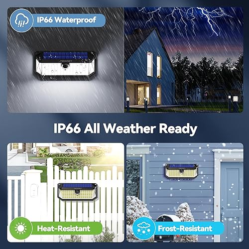 Miniatura 4 de TECKNET 4200LM 416 luces solares LED para exteriores IP66 impermeables, luces solares de movimiento al aire libre con ángulo de 300 y 3 modos de