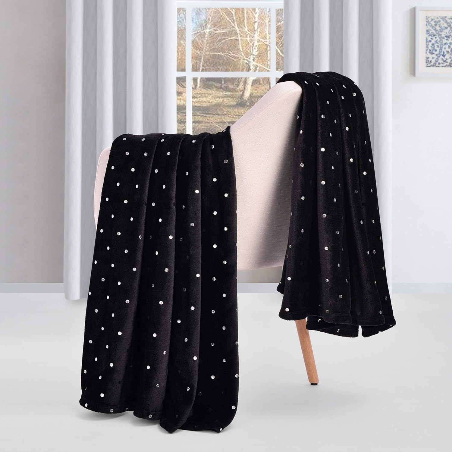 Black Polka Dot Reversible Fleece Throw Blanket