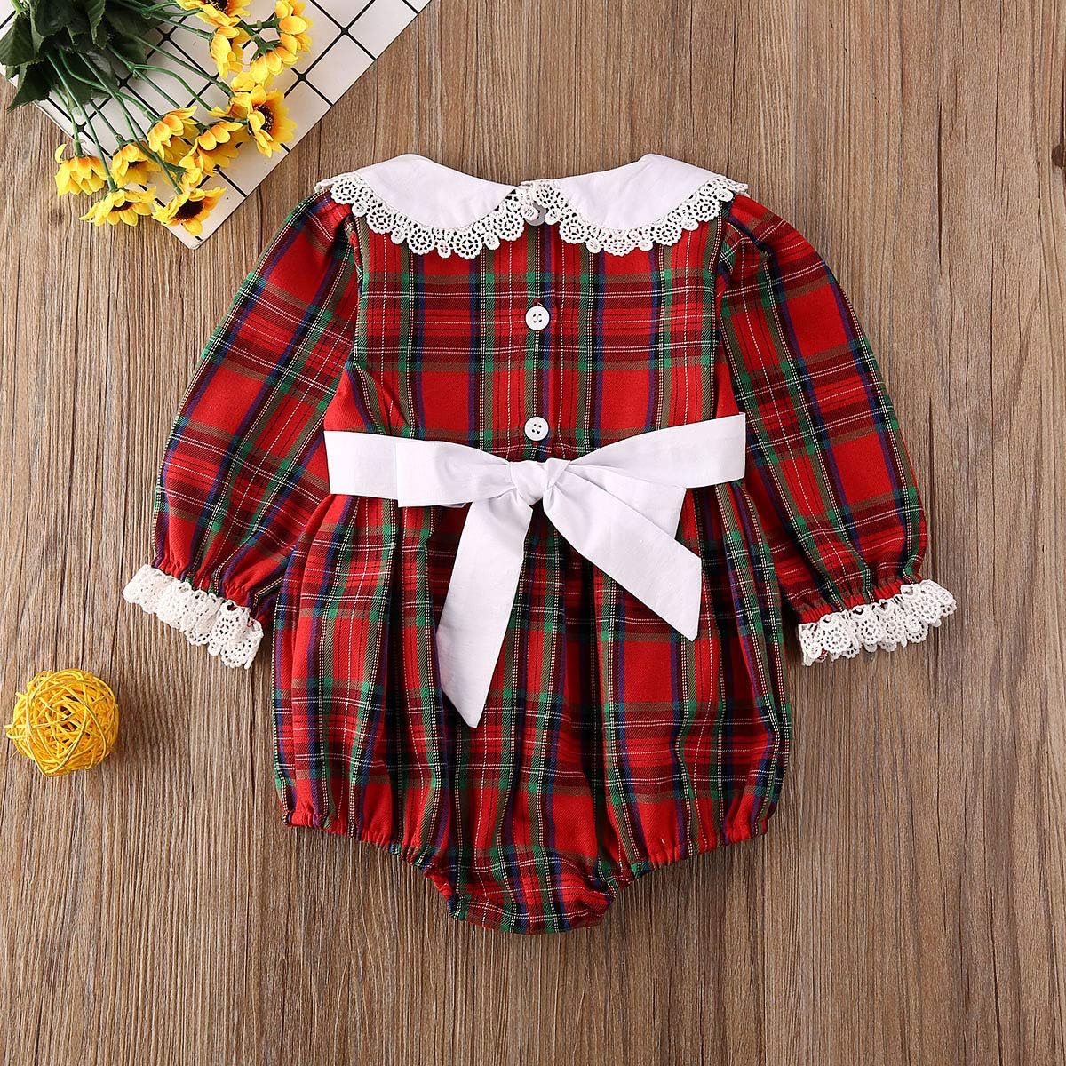 Baby Girl Christmas Dress Matching Newborn Girl Bodysuit Plaid Lace Princess Skirt Family Clothing