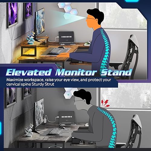 Miniatura 5 de DEVAISE Escritorio para juegos en forma de L de 47 pulgadas con luces LED y tomas de corriente, escritorio de esquina para espacios pequeños, mesa