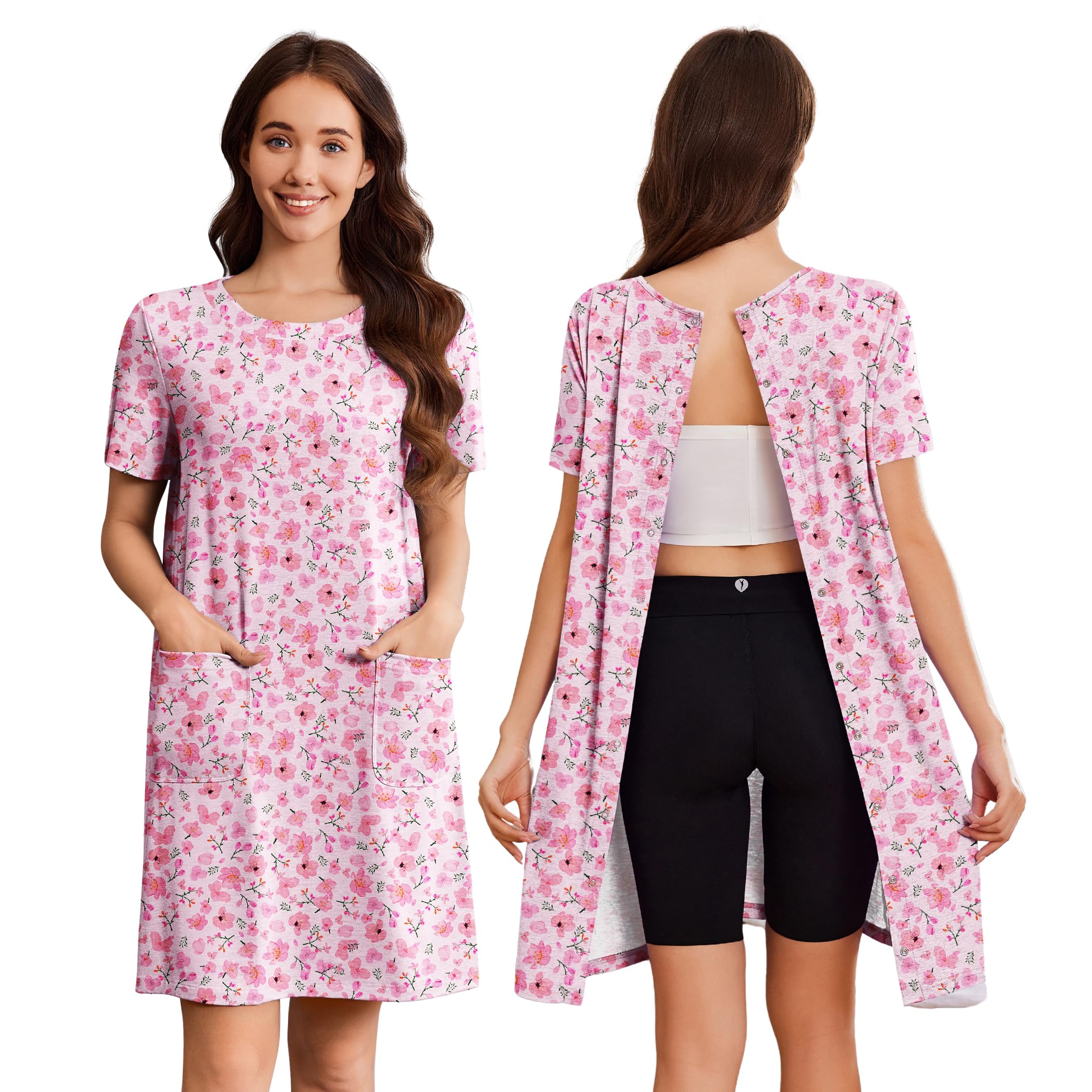 Deyeek Hospital Gowns for Women Open Back Tear Away Snap Nursing Dress