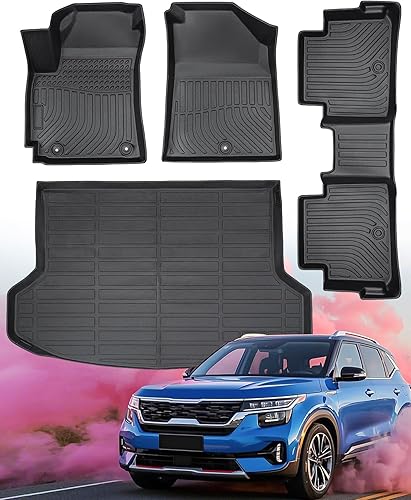 DrCarNow Alfombrillas para Kia Seltos 2025, 2024, 2023, 2022 y 2021, para Kia Seltos (no modelos SX Turbo), juego completo de alfombrillas de goma
