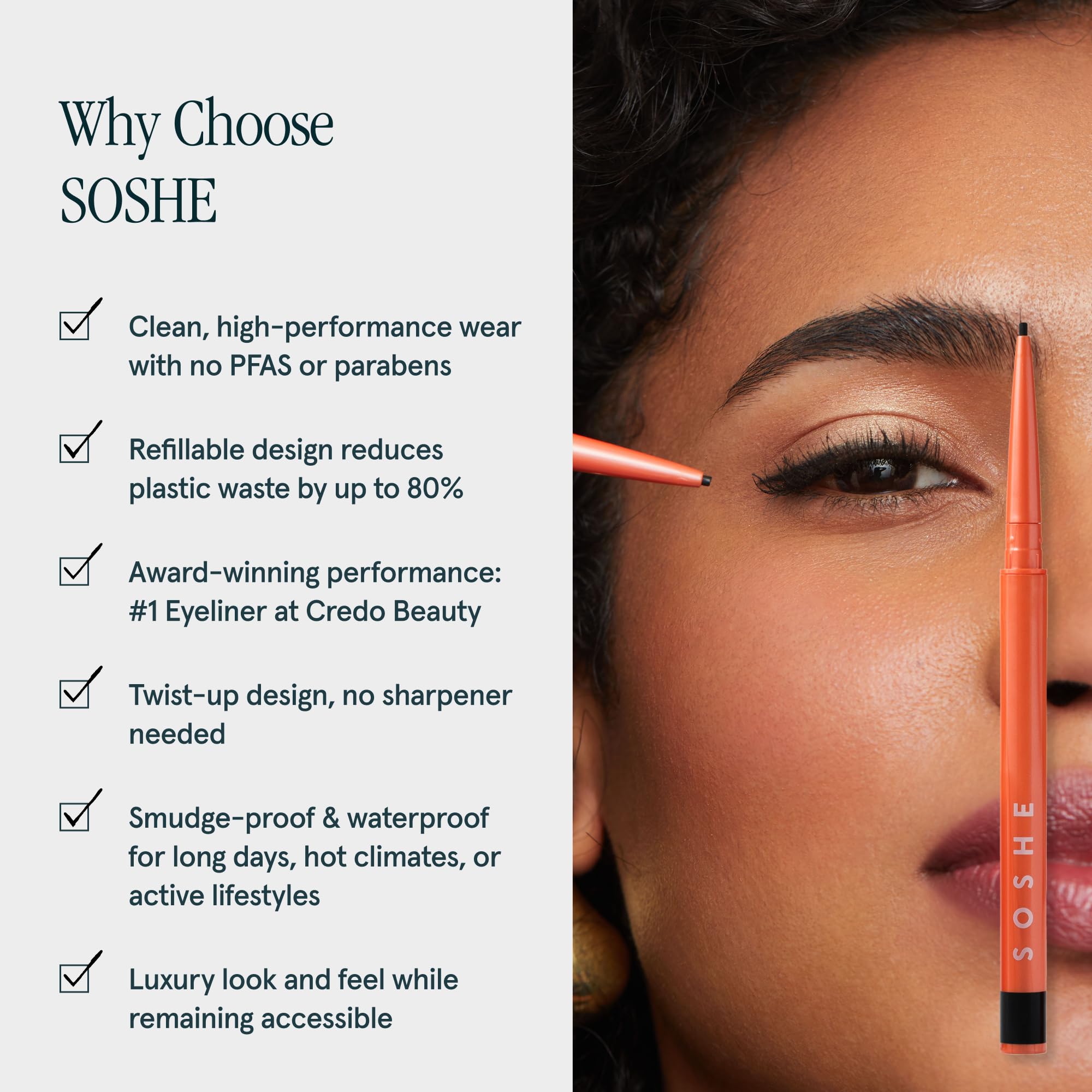 SOSHE Beauty – Präzisions-Eyeliner, wasserfest, 1,5 mm, fleckenresistent, einfache Nachfüllungen, tierversuchsfrei, zertifiziert als negativer Kunststoff