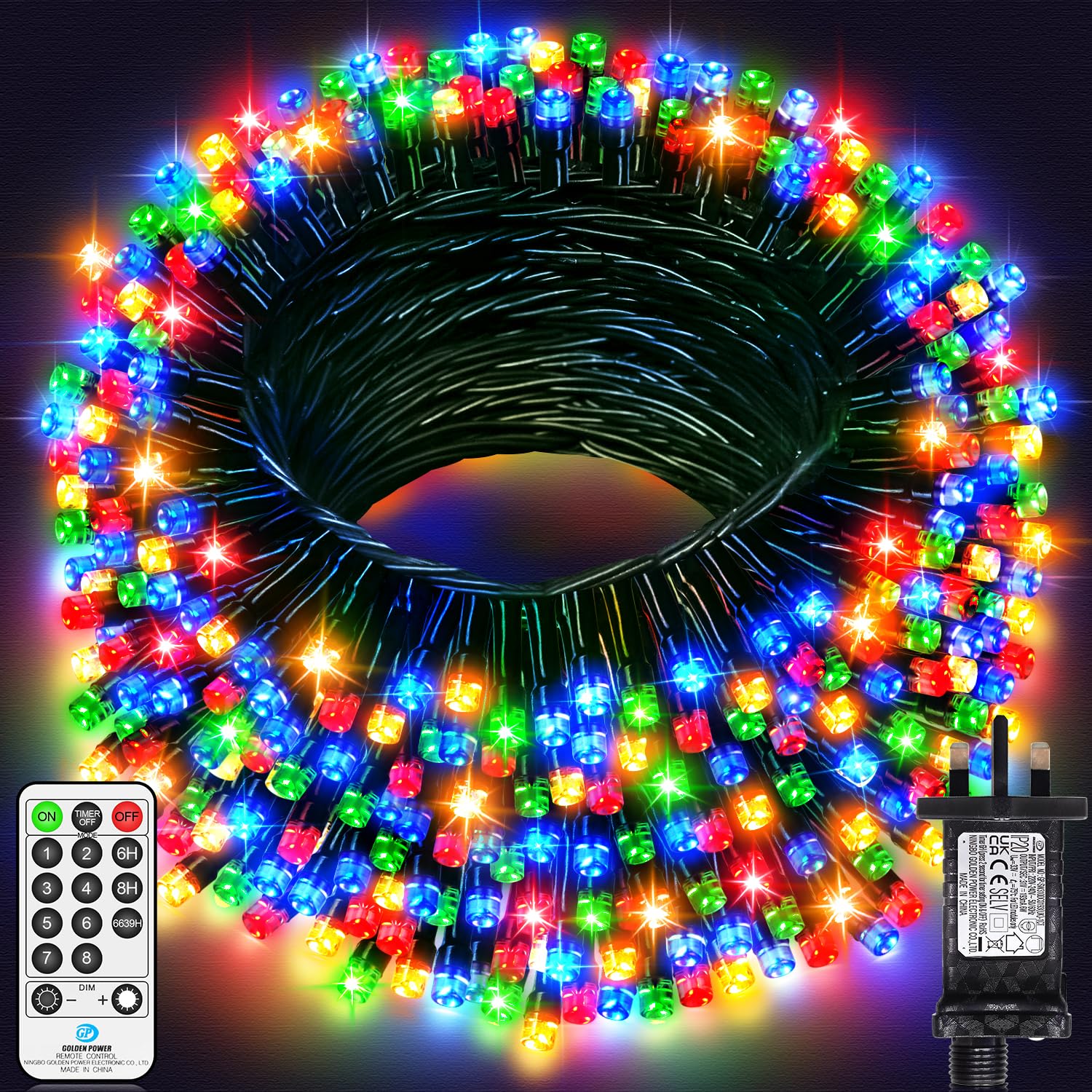 JXLEDAYY 60M 500 LED Fairy Lights Outdoor Green Wire Christmas Lights Plug in Waterproof String Lights Mains Powered with Remote Timer 8 Modes for Outside Garden House Party Decorations-Multicolor
