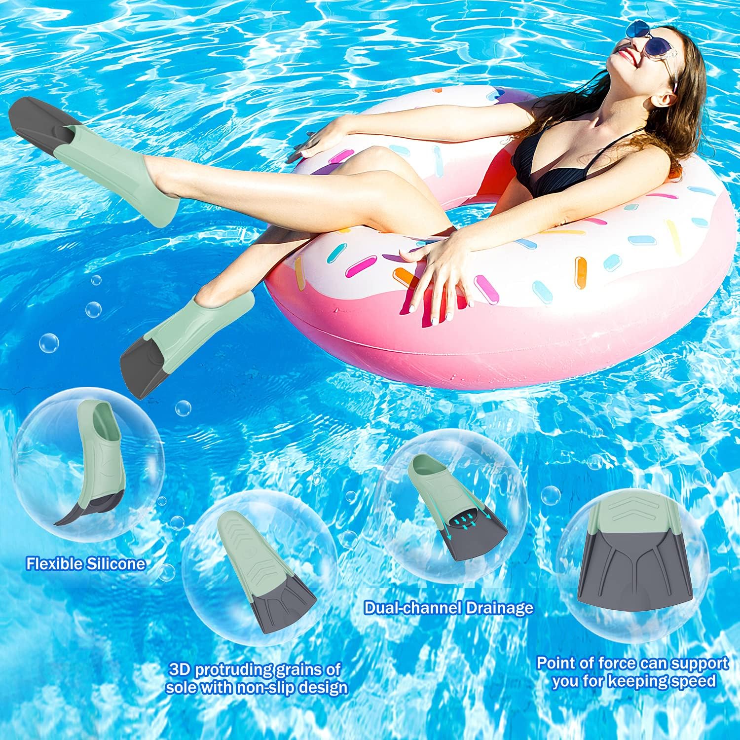 Gintenco Swim Fins, Kids Swim Training Fins for Lap Swimming, Travel Size Flippers with Mesh Bag, Silicone Swimming Fins for Kids Teens Adults Women Men