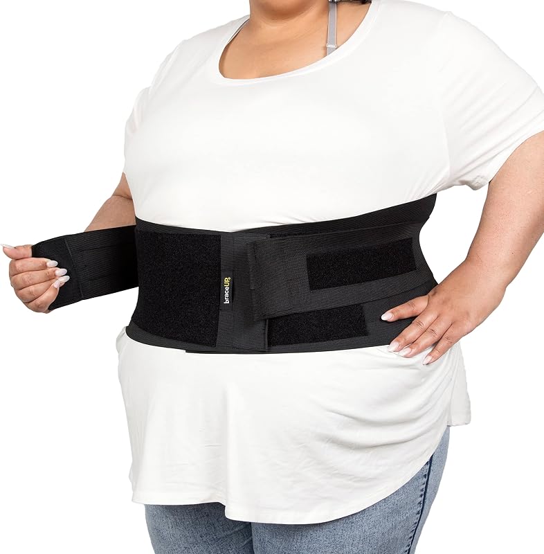 BraceUP Plus Size Back Brace for Woman and Man - Extra Large Lower Back Support with Straps and Compressions, Back Pain Relief, Abdominal Plus Size Binder (3XL 52-62 In)