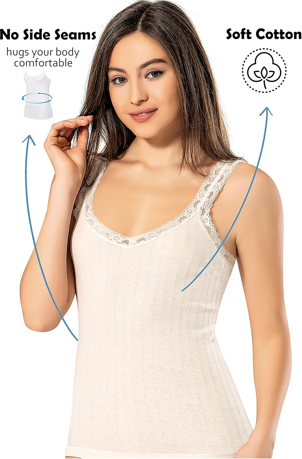 VAVONNE Camisole for Women, All Cotton, Airy Soft Comfy Tank Tops Cami Undershirt - Image 4