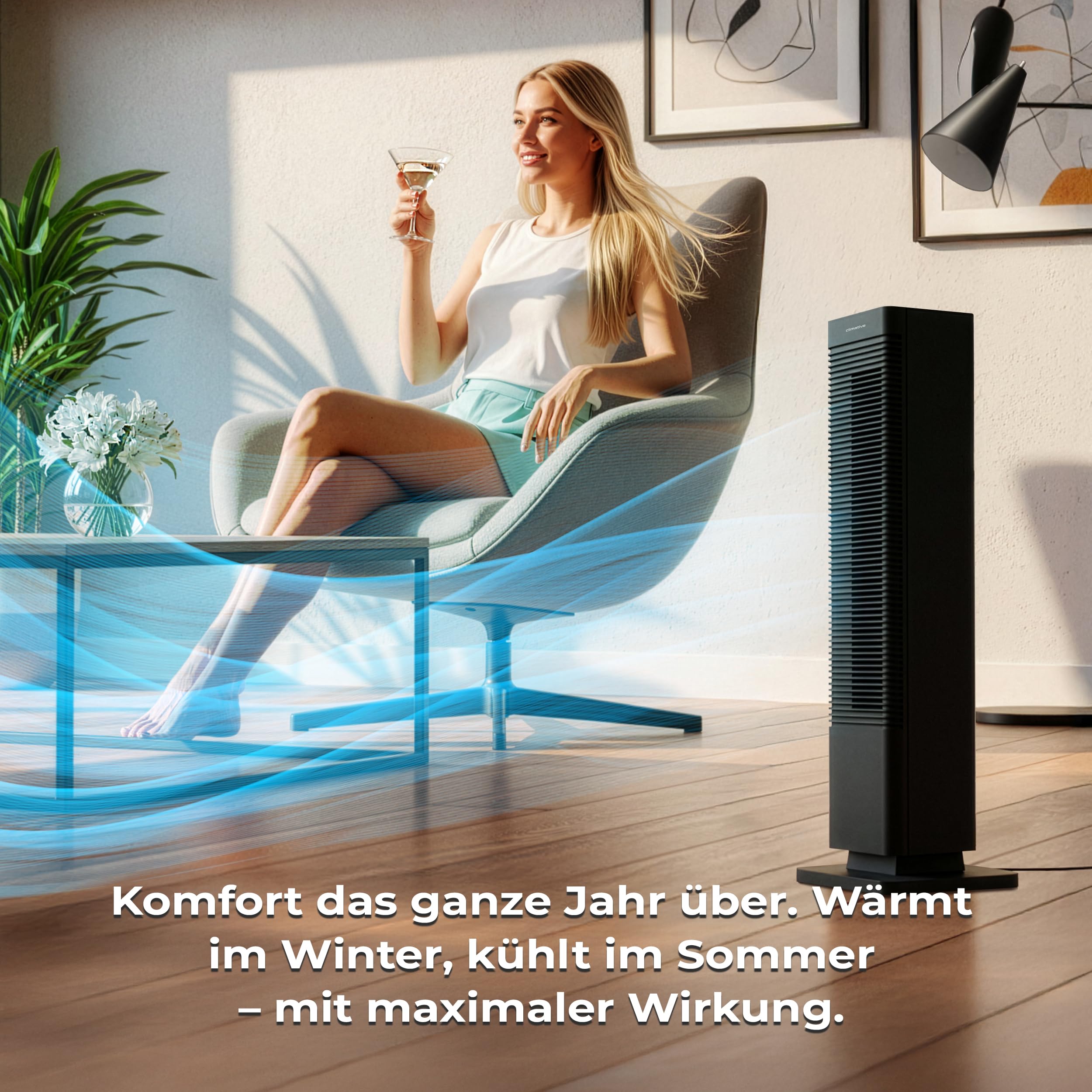 Turmventilator 2in1 Kühlen & Heizen, 2000W PTC Keramik, WiFi Standventilator mit Fernbedienung, Oszillation