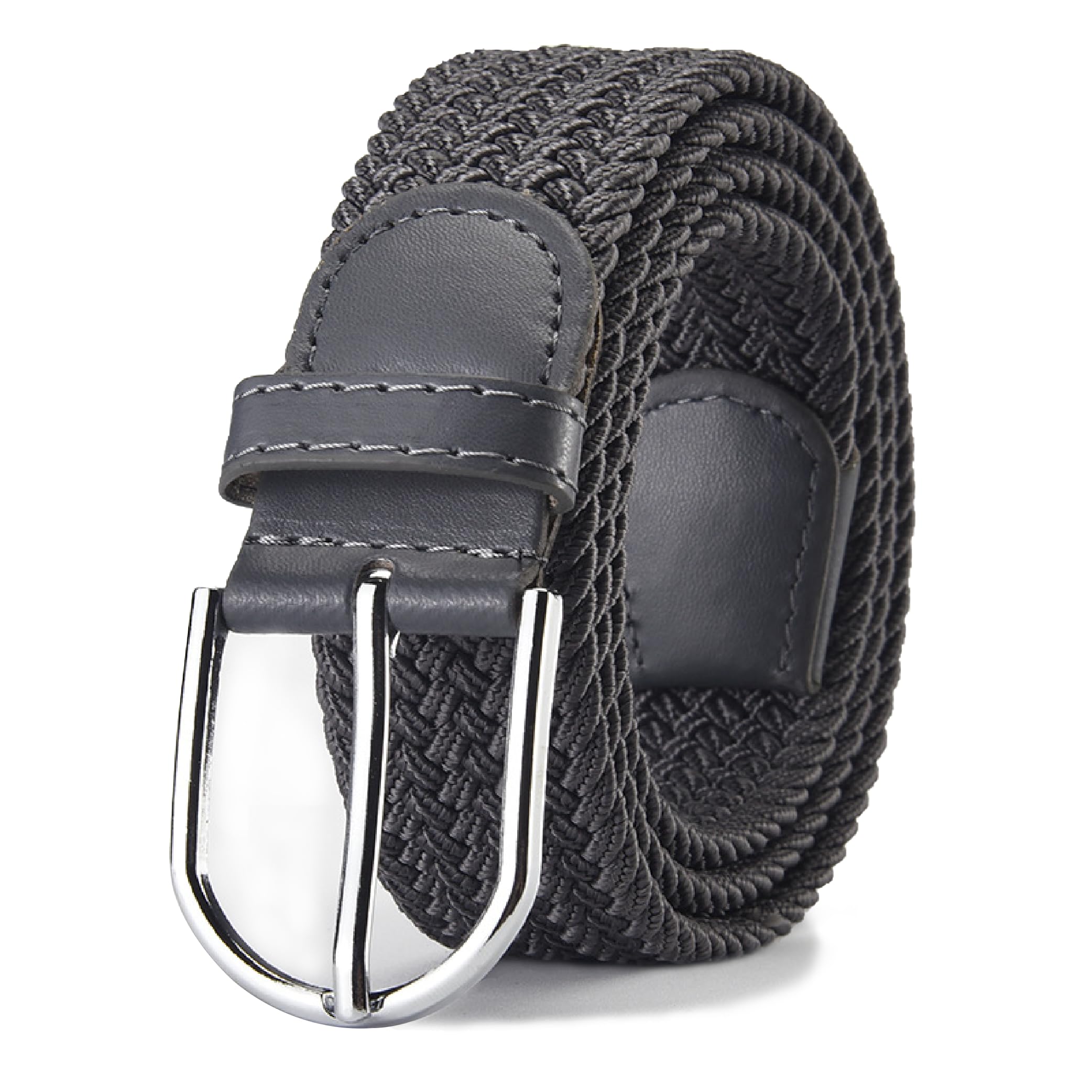 LeMeeOly Canvas Elastic Fabric Belt Woven Stretch Multicolored Braided Belts (Dark grey, Medium)
