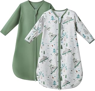JELLYMONI Baby Sleep Sack 0-6 Months Long Sleeve Wearable Blanket for Baby, 100% Cotton 2 Pack Infant Toddler Baby Sleeping Sack Lightweight Soft 2-Way Zipper
