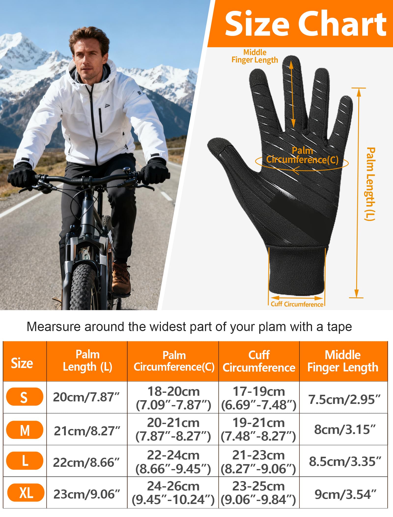 Guantes de Invierno Hombre Mujer, Guantes Táctiles para Correr Running, Antideslizantes Dedo Completo