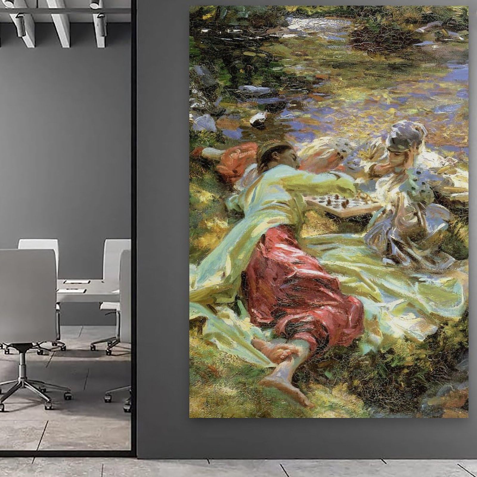 XuXueCC Stampe artistiche da parete con John Singer Sargent, motivo: Il gioco a scacchi, alla moda, da appendere, decorazione per la casa, idea regalo, 40 x 60 cm