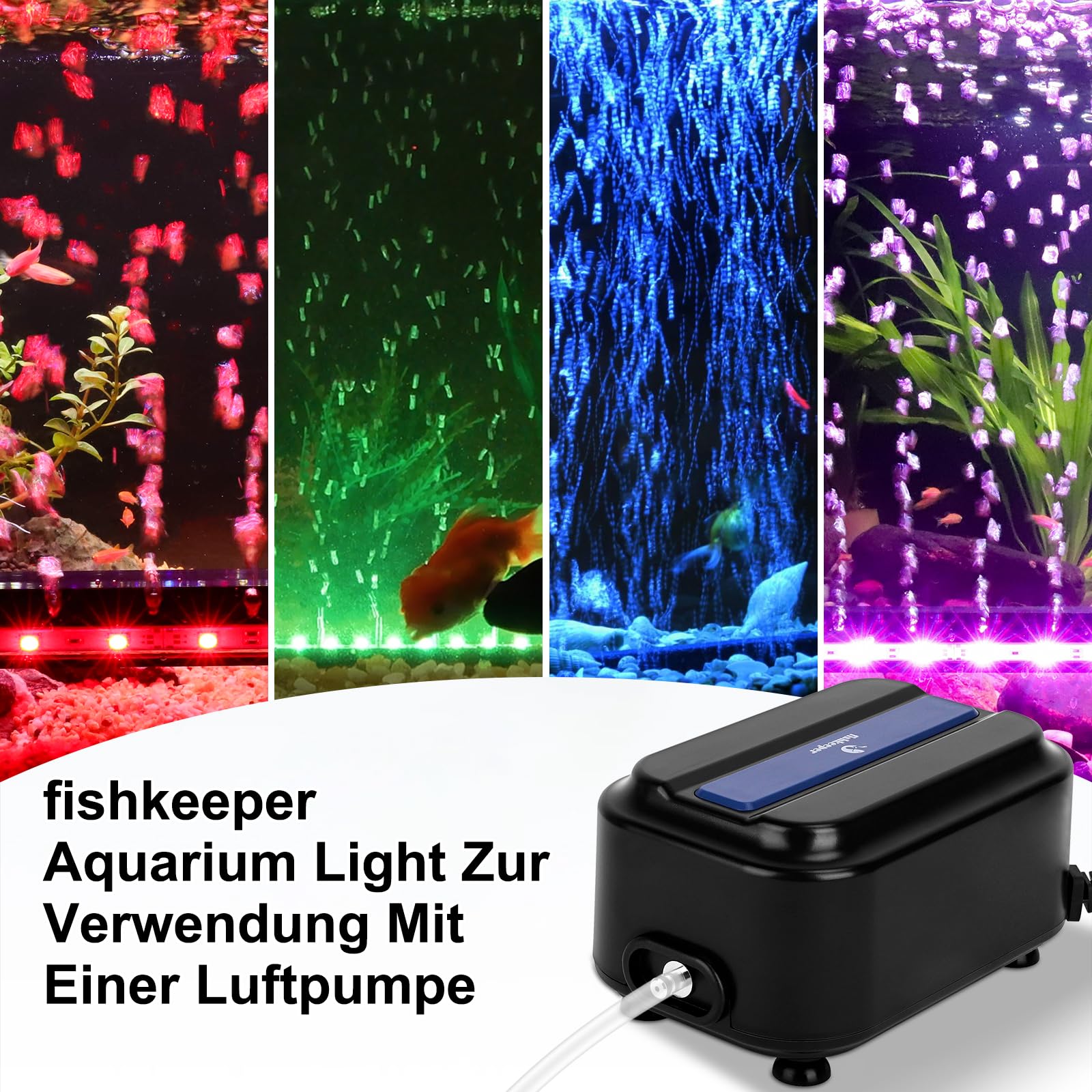 fishkeeper Unterwasser Aquarium Beleuchtung LED, 8 Farben Aquarium Bubble Light mit Fernbedienung, 5 Blinkmodi Submersible Aquarium Lampe, Aquarium Unterwasser Licht Sunrise-Daylight-Moonligh, 73.5cm