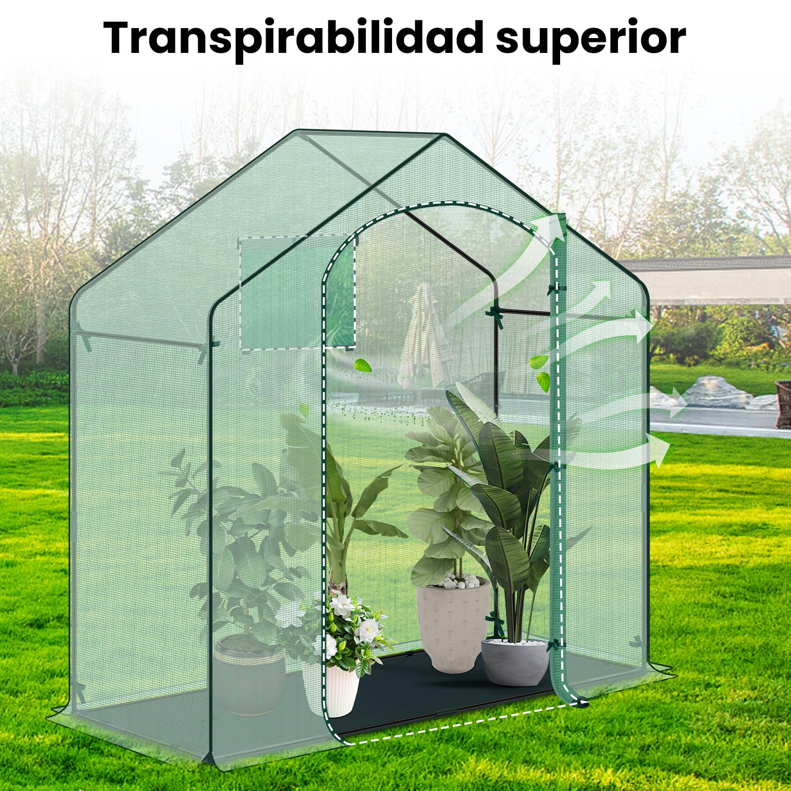 WOLTU Invernadero Jardín Tipi, Puerta de Cremallera, Verde, 200x80x200cm | Base Tela PE Negra; Estructura de Acero; Tomates/Verduras; Plantas; Flores
