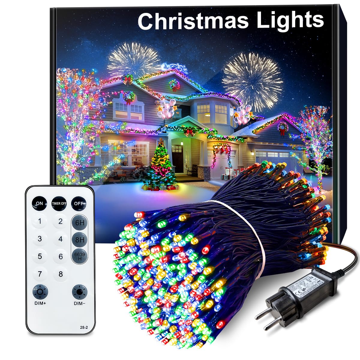 ARKOCHIC 35M Luci Albero di Natale, 300 LED Luci Natalizie da Esterno ed Interno, 8 Modalità con e Telecomando Lampade di Natale per Giardino, Balcone, Casa, Festa (Multicolore)