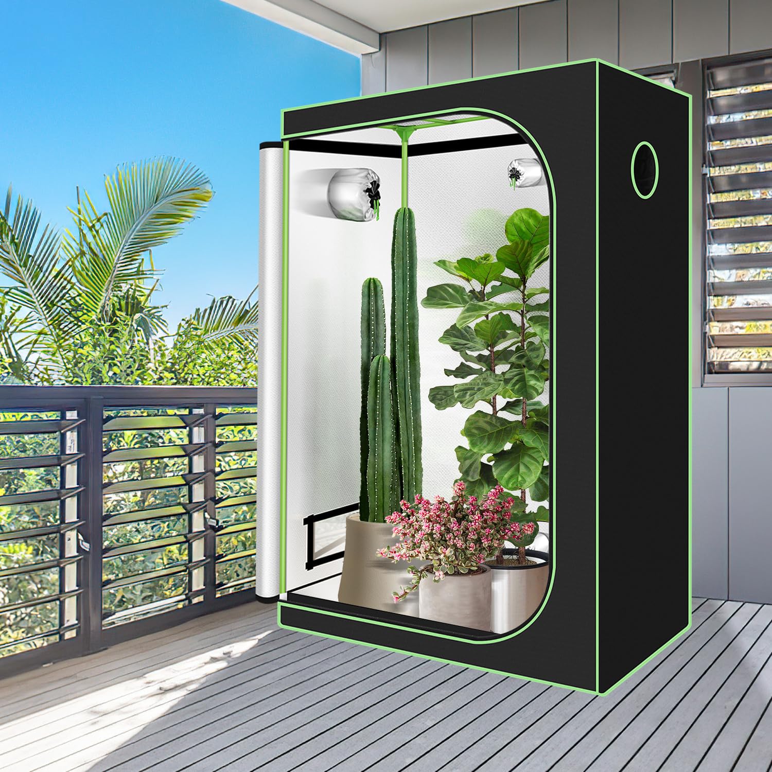 Grow Tent, tenda da giardino, 120 x 60 x 180 cm, resistente alla luce e impermeabile, con finestra di osservazione, Grow Box per serra ariosa, coltivazione in ambienti interni