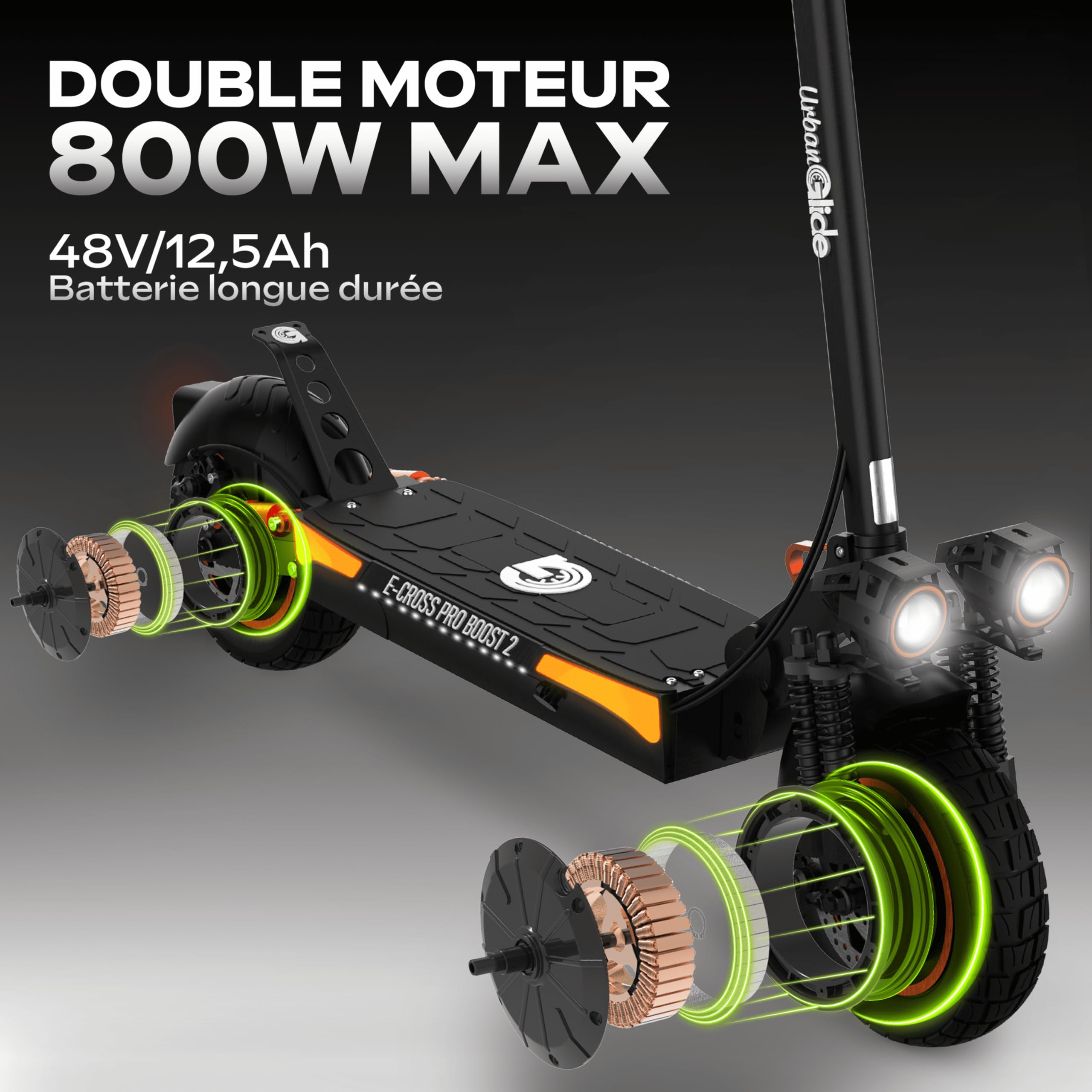 Trottinette Électrique Adulte UrbanGlide All Road 6 2X2 Autonomie Jusqu'a 80 km - Pneu Cross 10" Tubeless - Batterie 54V - Poids 30Kg