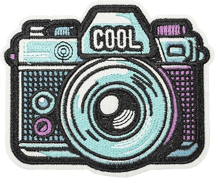 American Retro Embroidered Patches, Personality Patches, Cool Blue Camera, Sew/Iron On DIY Patch, Art Decorative Badge for Jackets, Denim, Hats, Backpacks, and Clothing