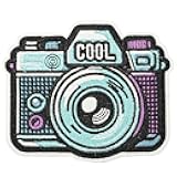 Obokata American Retro Embroidered Patches, Personality Patches, Cool Blue Camera, Sew/Iron On DIY Patch, Art Decorative Badge for Jackets, Denim, Hats, Backpacks, and Clothing
