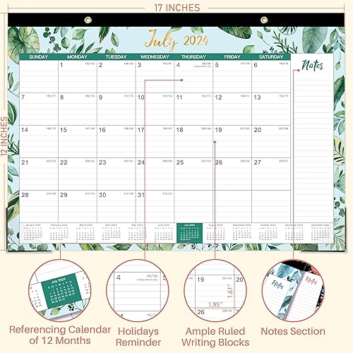 Miniatura 4 de Calendario de escritorio 2024, enero de 2024 a diciembre de 2024, planificación de 12 meses, 12 x 17 pulgadas, bloques grandes con rayas, lista de
