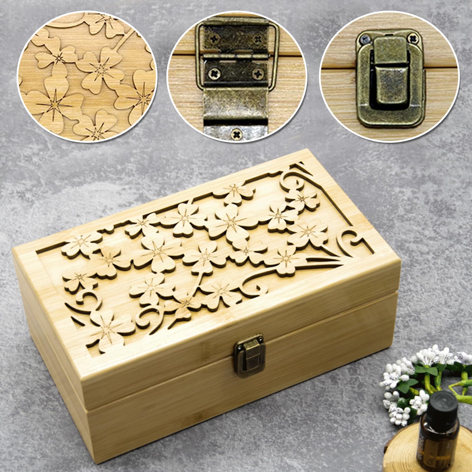 25 Löcher Aufbewahrungs-box Ätherische Öle aus Holz - Holzkiste Bietet Platz für 5 10 15 ml Ätherisches Öle Flaschen - Tragbar Organisator Holzbox für Duftöle Ausstellung, Lagerung