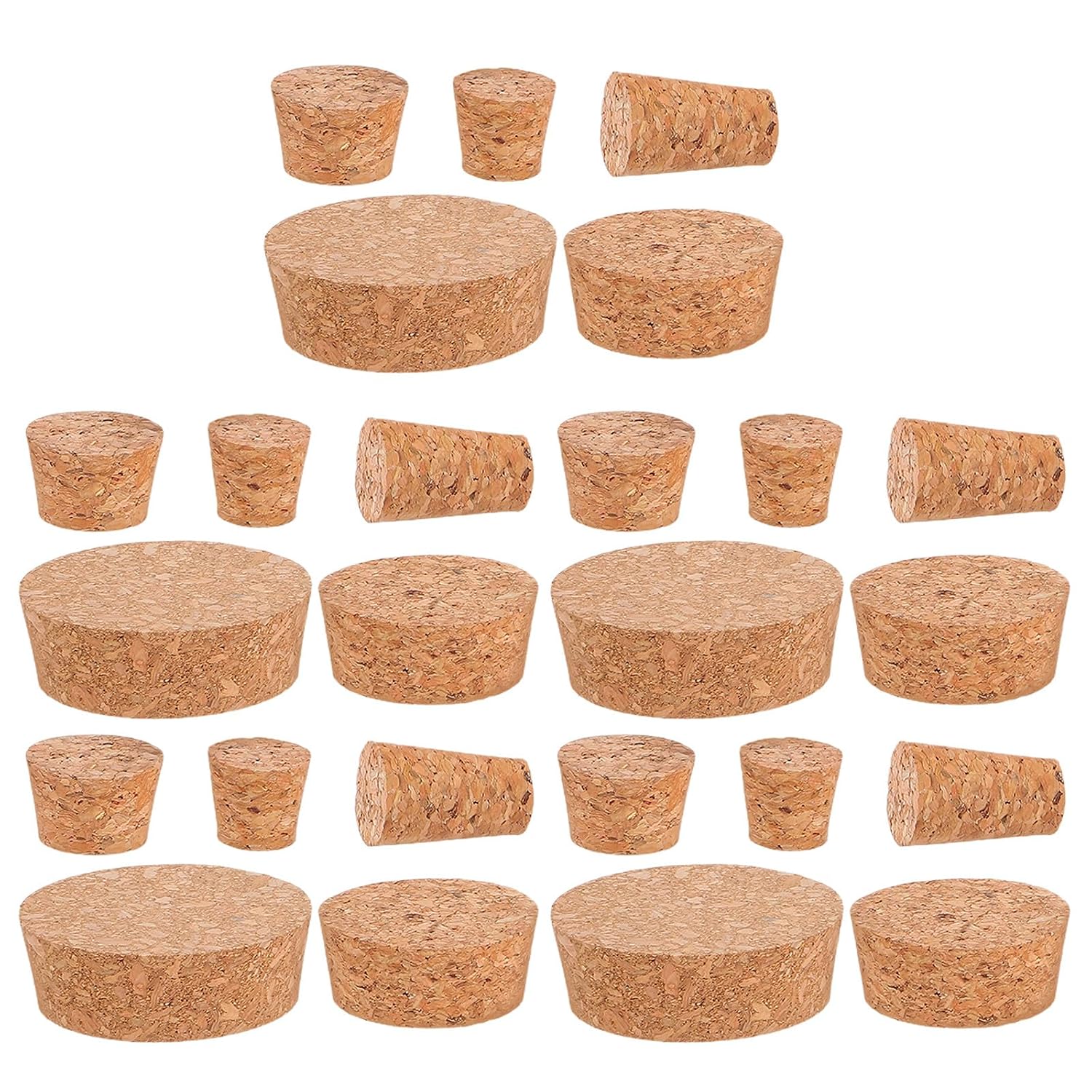 25pcs Tapered Cork Stoppers Set for Laboratory and Home Use – Airtight Sealing Jar Corks in 5 Sizes (21.5/22/29.5/48/63mm) – Reusable, Leakproof Decanter and Jar Replacement Plugs