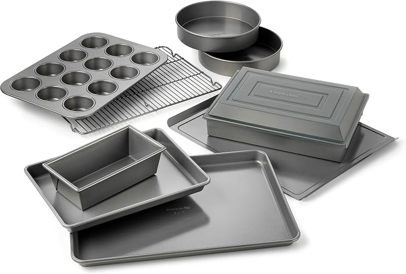 10-Piece Nonstick Bakeware Set Includes Baking Sheet Cookie Sheet Cake Pans Muffin Pan and More Dishwasher Safe Silver