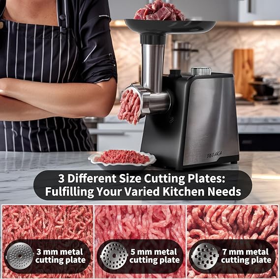 Electric Meat Grinder & Sausage Stuffer - Heavy Duty Mincer with 3 Plates, Kubbe Kit & Stainless Steel Blades for Home Kitchen