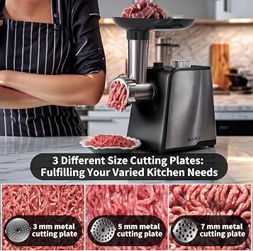 Electric Meat Grinder & Sausage Stuffer - Heavy Duty Mincer with 3 Plates, Kubbe Kit & Stainless Steel Blades for Home Kitchen