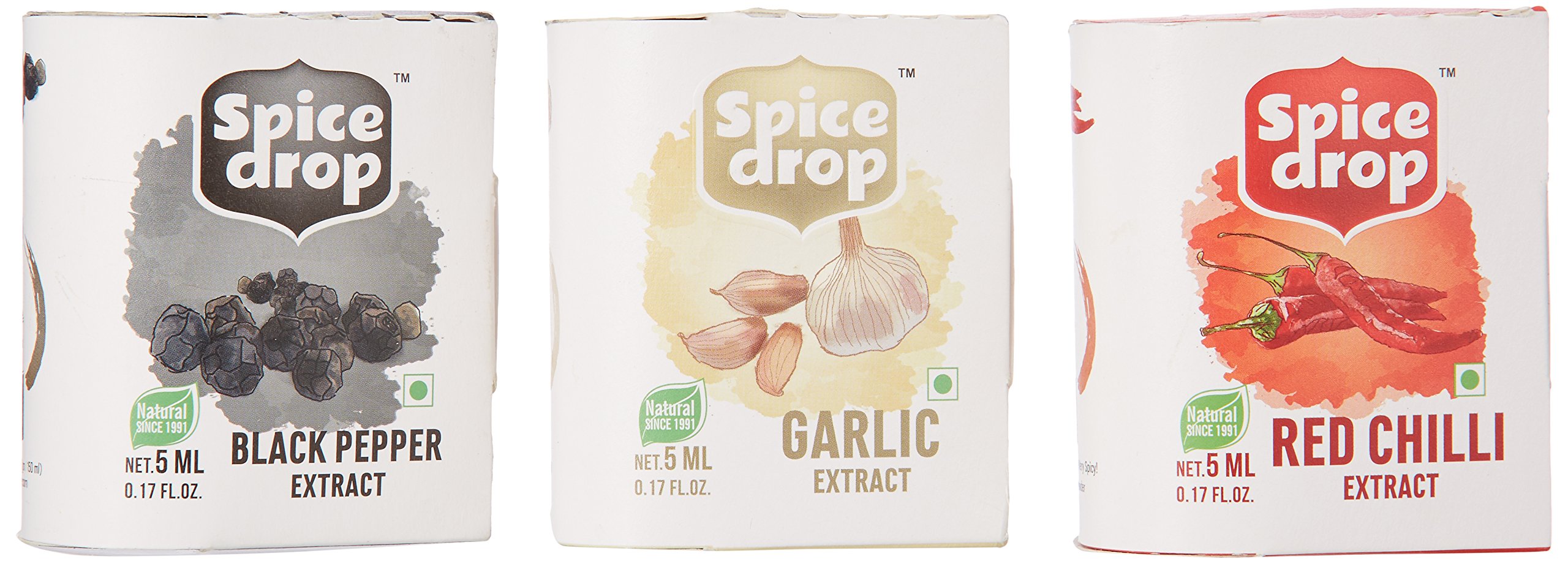 Spice Drop Finger Food Combo | Extract of Black Pepper (Kali Mirch), Garlic (Lahsun)& Red Chilly (Lal Mirch) | Flavor Dips, Cheese, Sauce | Vegan | No Preservatives | 180 Drops Each | 5 ML x 3 Packs