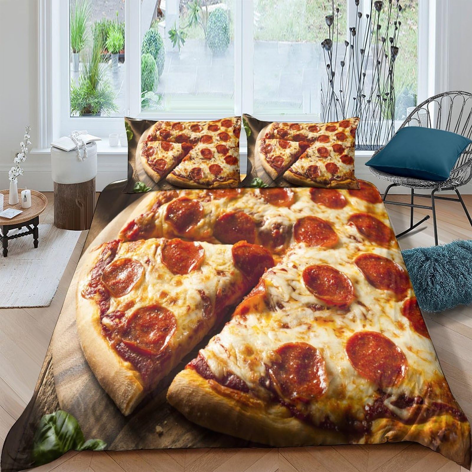 Ctjqhvkz Style-3 3D Printed Pepperoni Pizza Fitted Sheet Microfiber Soft Anti-Slip Cheese Slice Bed Cover For Bedroom Dorm Mattress Protection Decor Single（135X200cm）