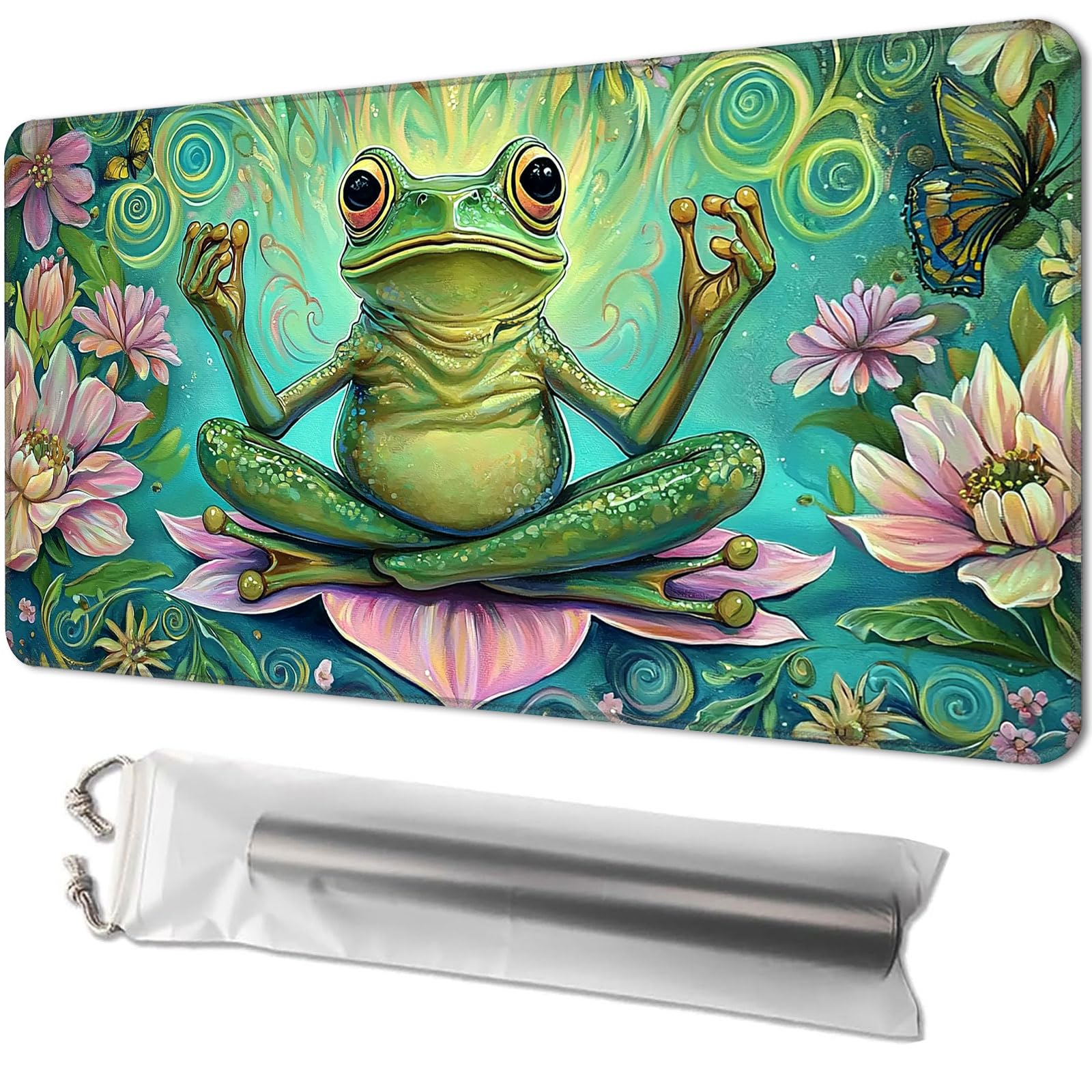 Playmat for TCG, with Free Storage Bags, Game Mat 24 x 14 inches, MTG and Board Game Mat for Cards, Ideal for Card Game Enthusiasts, Green Frog