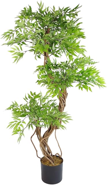 Leaf LEAF-7171 140cm Realistic Artificial Japanese Fruticosa Ficus Tree, Green &amp Black