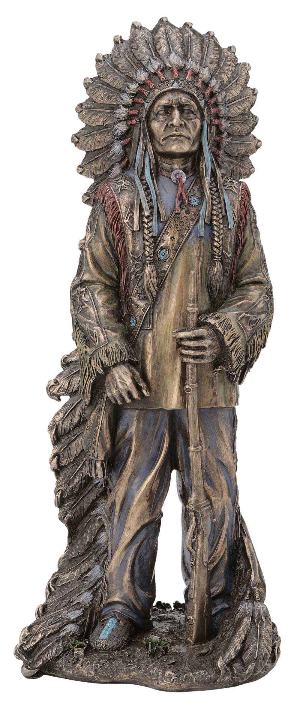 JFSM INC Native American Chief Sitting Bull with Rifle Statue Sculpture Figurine