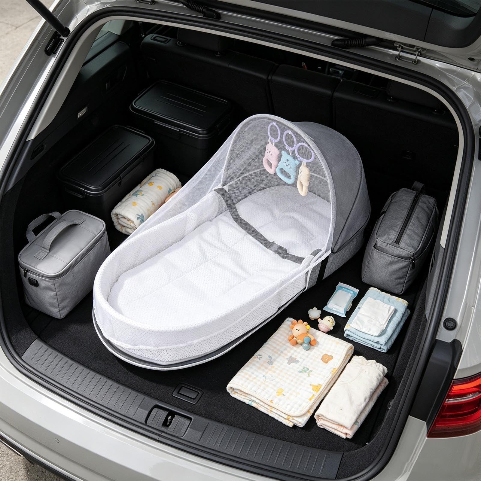 Tragbares Reisebett Faltbar waschbar atmungsaktiv Leinen-Baumwoll-Babybett
