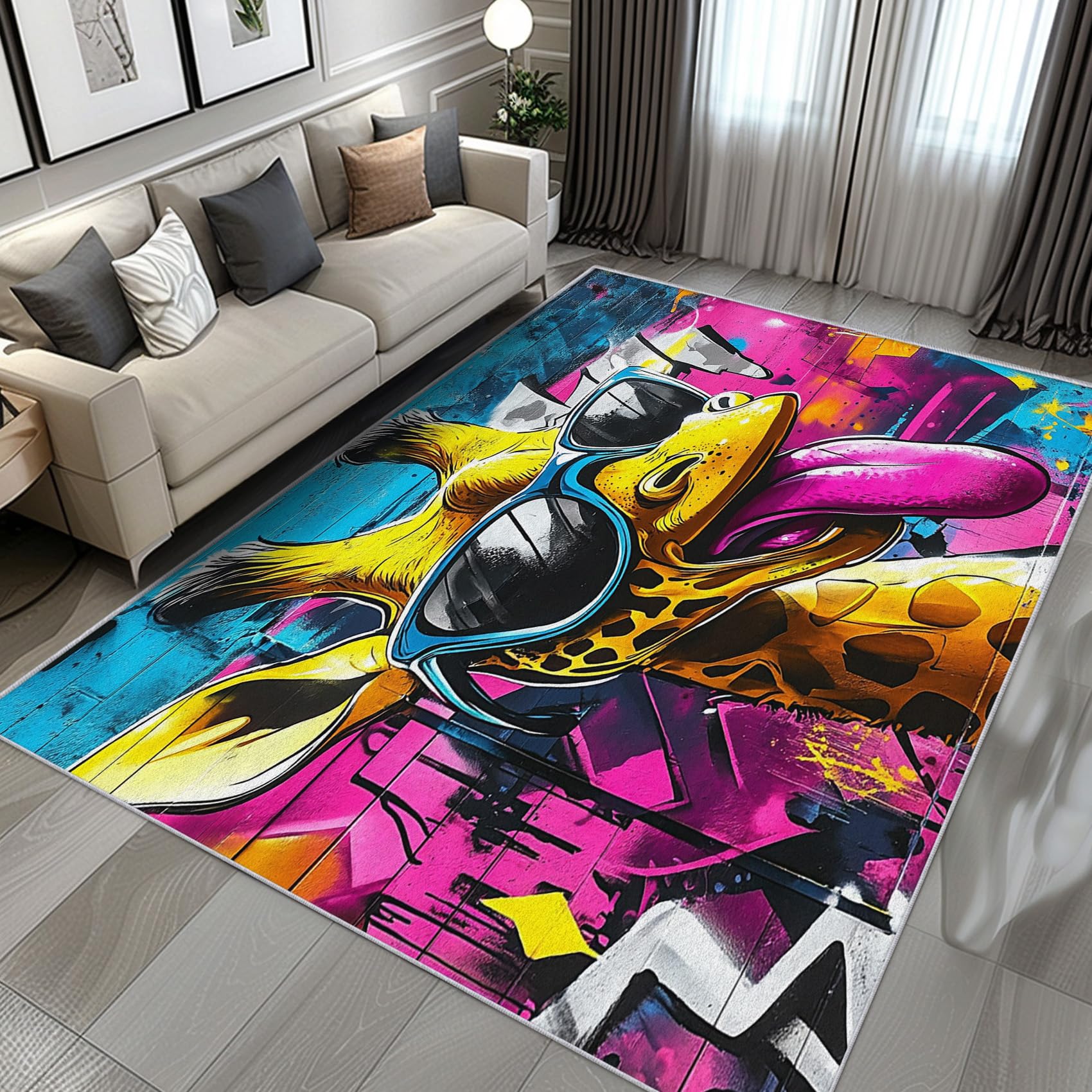 Tapis de salon girafe avec poils courts doux et nettoyage facile